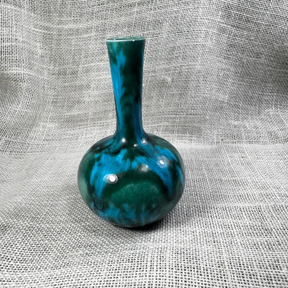 Harden Rosen Studio Pottery Bud Vase Blue Green Drip Glaze Handcrafted 5.75